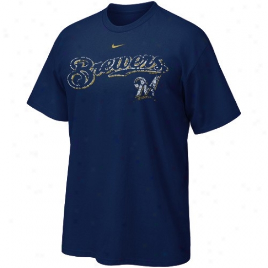 Milwaukee Brewers T-shirt : Nike Milwaukee Brewers Youth Navy Blue Distressed Mlb T-shirt
