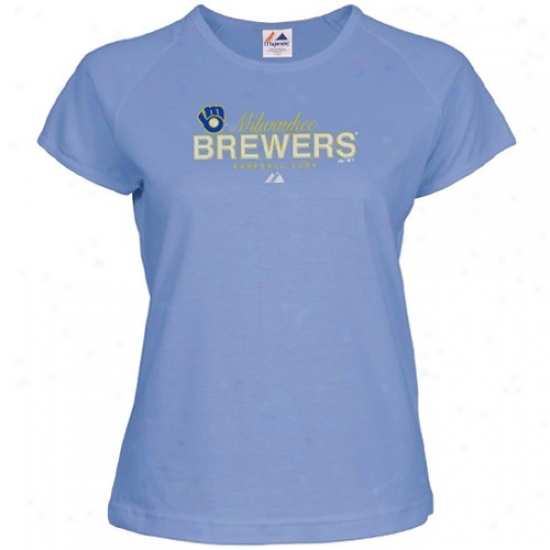 Milwaukee Brewers Tees : Majestic Milwaukee Brewers Ladies Light Blue Cooperstown Tough Territory Tees