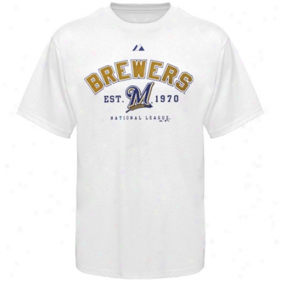 Milwaukee Brewers Tees : Majestic Milwaukee Brewers Youth White Base Stealer Tees