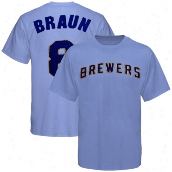 Milwaukee Brewers Tshirt : Majestic Milwaukee Brewers #8 Ryan Braun Light Azure Applique Premium Tshirt