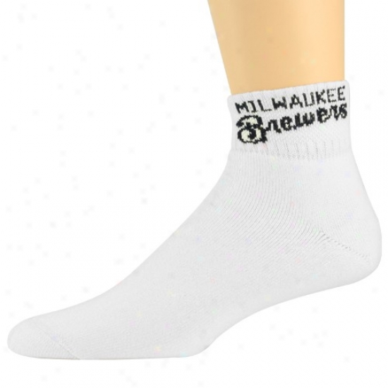 Milwaukee Brewers White Team Lettering Ankle Socks