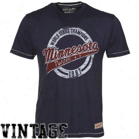 Minnesota Twins Apparel: Mitchell & Ness Minnesota Twins Navy Blue Retro Cooperstown Premium T-shirt