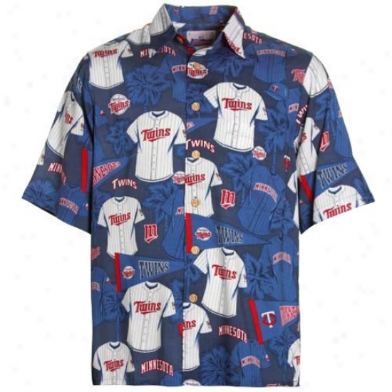 Minnesota Twins Polos : Reyn Spooner Minnesota Twins Navy Bl8e Jersey Print Hawaiian Shirt