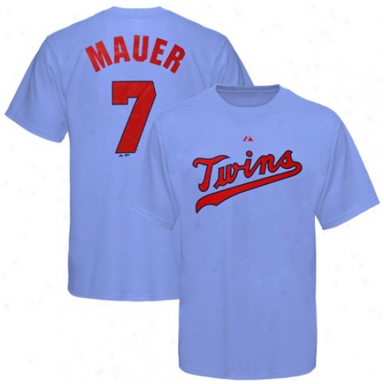 Minnesota Twins T-shirt : Majestic Minnesota Twins #7 Joe Mauer Light Blue Player Name & Number T-shirt