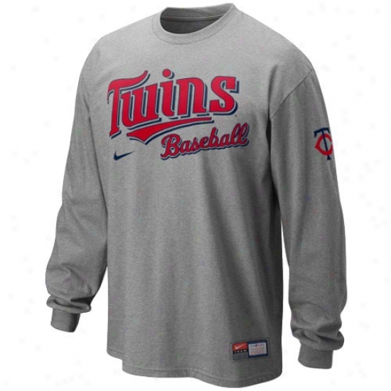 Minnesota Twins T Shirt : Nike Minnesota Twins Ash 2010 Mlb Practice Long Sleeve T Shirt