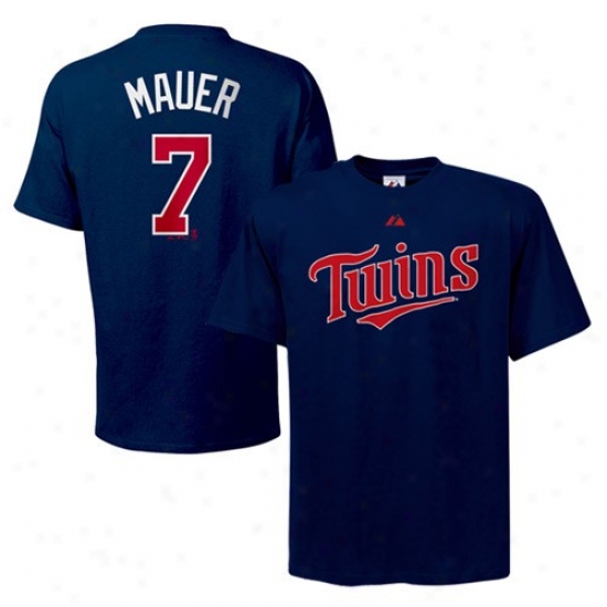 Minnesota Twins Tee : Majestic Minnesota Twins #7 Joe Mauer Youth Navy Blur Player Name & Number Tee
