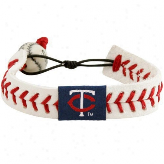 Minnesota Twins White Leather Baseball Seam Bracelet