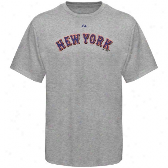 New York Mets Apparel: Majestic New York Mets Ash Official Road Wordmark T-shirr