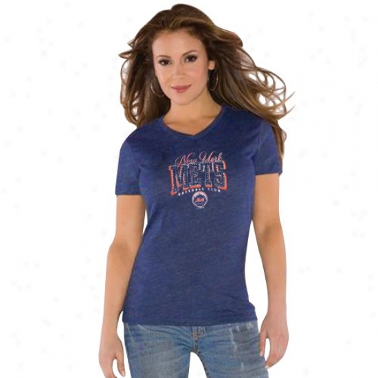New York Mets Apprael: Touch By Alyssa Milano New York Meets Ladies Royal Blue Dazzle V Triblend T-shirt