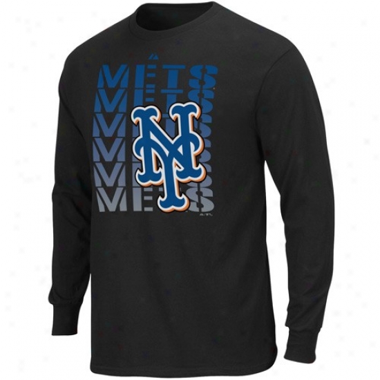 New York Mets Attire: Majestic New York Mets Black Game Open Long Sleeve T-shirt