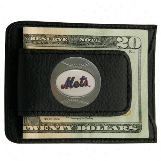New York Mets Black Leather Card Holder & Money Clip