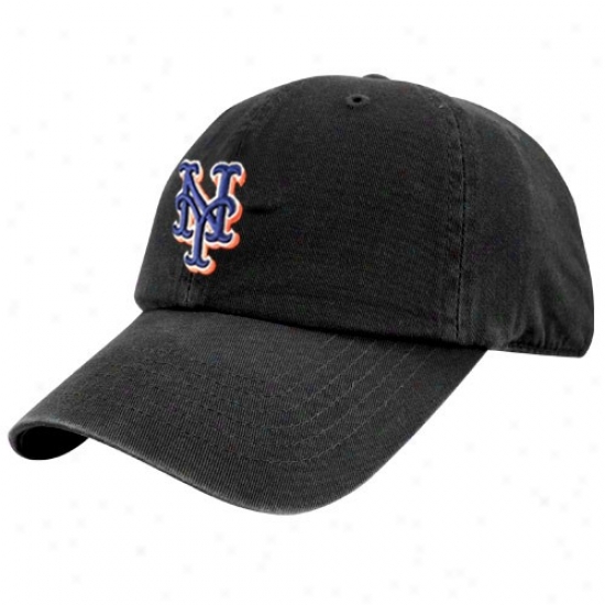 New York Mets Gear: Twins '47 New York Mets Black W/ Orange Outline Franchise Fitted Hat