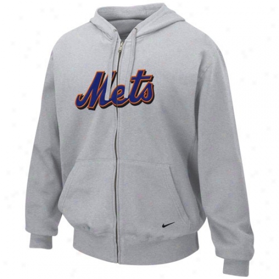 New York Mets Hoodie : Nike New York Mets Ash Tackle Twill Full Zip Hoodie