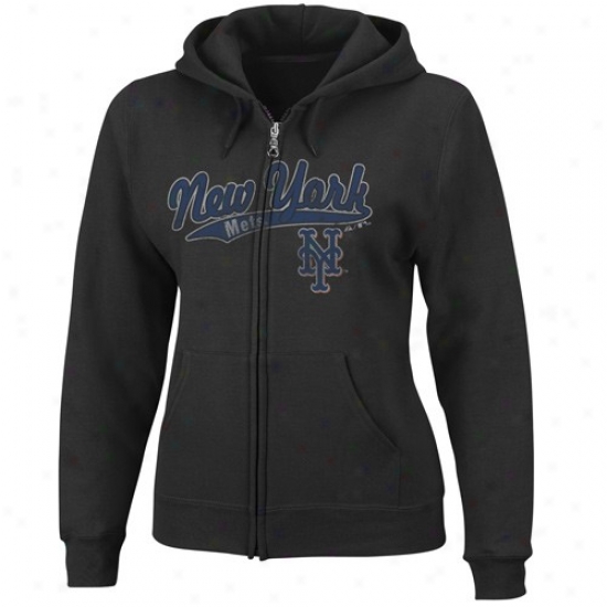 New York Mets Hoody : Majestic New York Mets Ladies Black Backlot Drama Full Zip Hoody