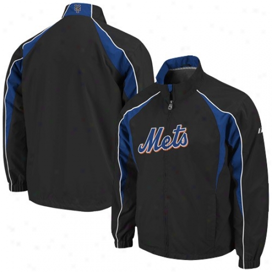 New York Mets Jacket : Majestic New York Mets Black Vindicator Full Zip Wind Jacket