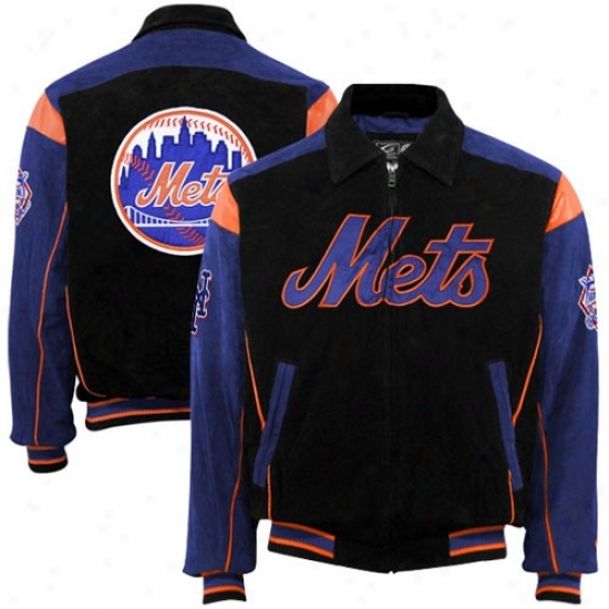 New York Mets Jacket : New York Mets Black-royal Blue Split Suede Full Zip Jacket
