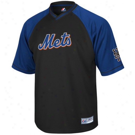 New York Mets Jersey : Majestic New York Mets Black-royal Blue Full Force V-neck Jersey