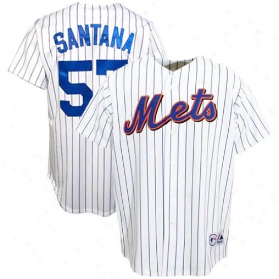 New York Mets Jerseys : Majestic eNw York Mets #57 Johan Santana White Pinstripe Replica Baseball Jerseys