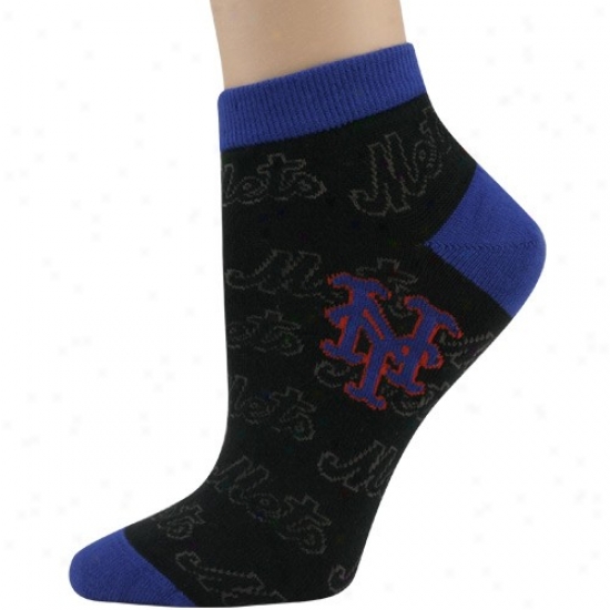 New York Mets Ladies Black Background Repeat Ankle Socks