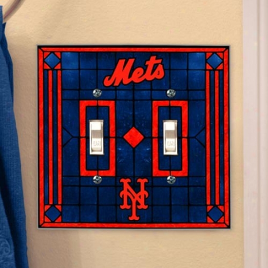 New York Mets Royal Blue Art-glass Double Switch Plate Cover