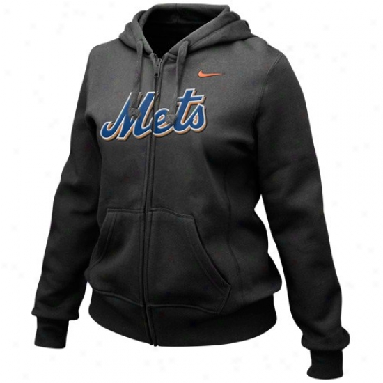New York Mets Sweatshirt : Nike New York Mets Ladies Black Classic Full Zip Sweatshirt