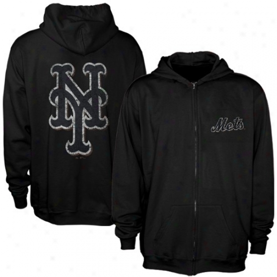 New York Mets Swaetshirts : Majestic New York Mets Youth Black Field Idol Full Zip Sweatshirts