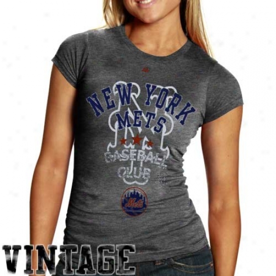 New York Mets T-shirt : Majestic New York Mets Ladies Ash Ball Club T-shirt