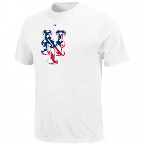 New York Mets T Shirt : Majestic New York Mets White Sfars & Stripes Logo T Shirt
