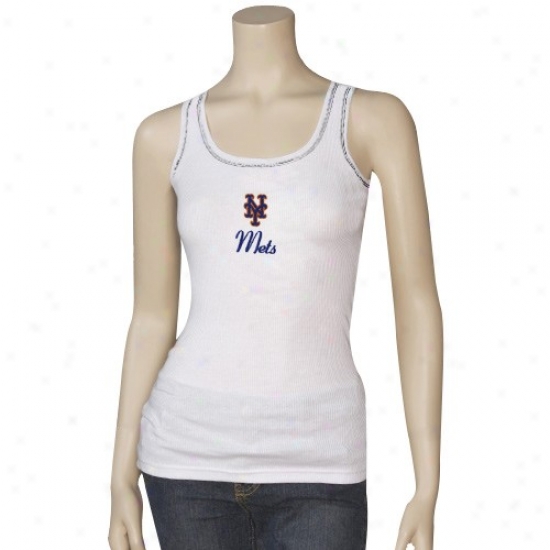 New York Mets T-shirt : New York Mets Ladies White Malibu Tank Top