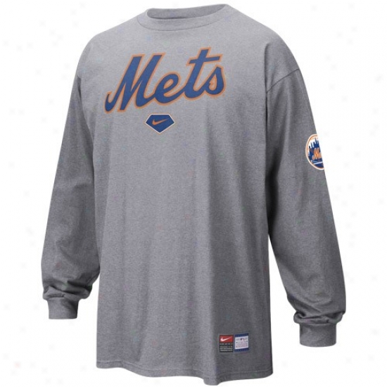 New York Mets T-shirt : Nike New York Mets Ash Practice Lingering Sleeve T-shirt