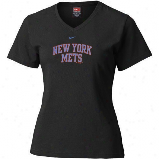 New Yorj Mets T-shirt : Nike Novel York Mets Ladies Black Ligature Arched Team Logo T-shirt