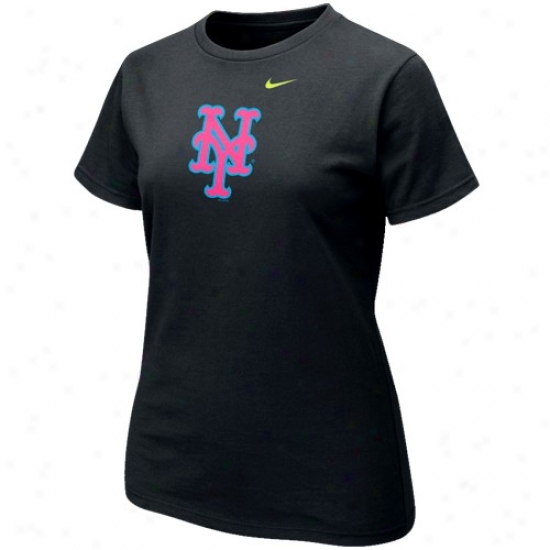 New York Mets T Shirt : Nike New York Mets Ladies Black Neon Logo T Shirt