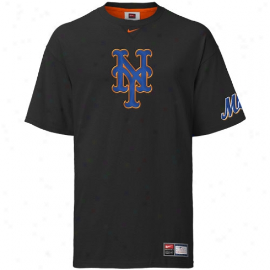 New York Mets Tees : Nike New York Mets Black Logo Tackle Tees