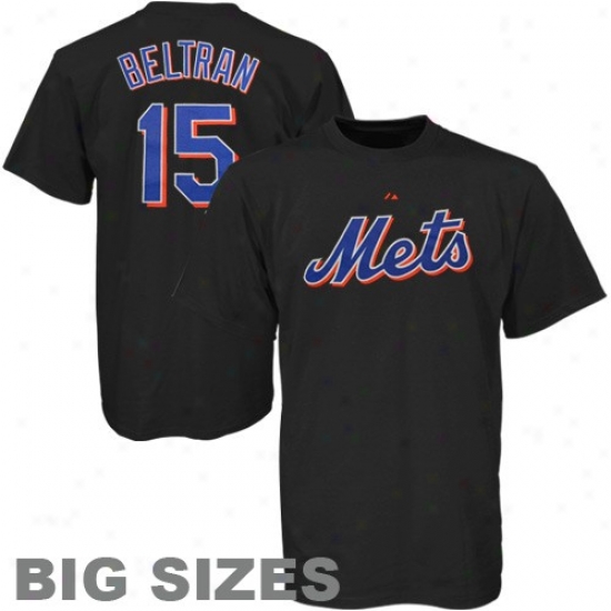 New York Mets sThirt : Majestic New York Mets #15 Carlos Beltran Black Player Big Sizes Tshirt
