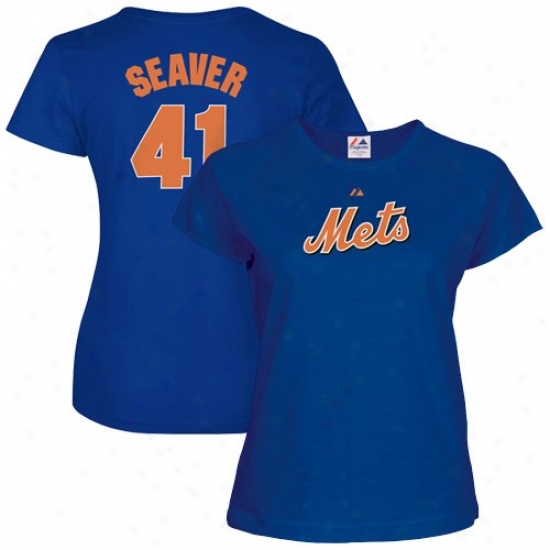New York Mets Tshirts : Majestic New Yo5k Mets #41 Tom Seaver Ladies Royal Blue Cooperstown Player Tshirts