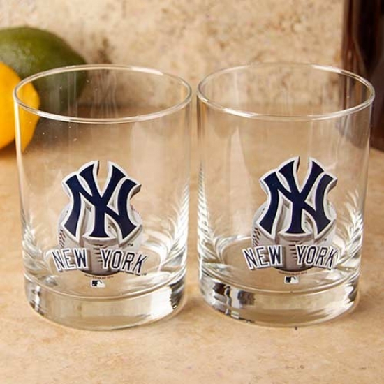 New York Yankees 2-pack Enhanced Hi-def 14oz. Executive Rocks Glass