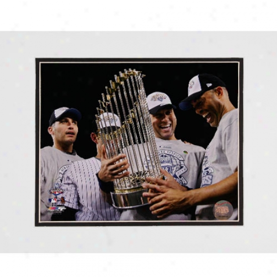 "new York Yankees 2009 World Series Champions Game 6 ""core Foir"" Pettit5e, Posada, Jeter & Rivera W/ Trophy 11"" X 14"" Mattee Photo"