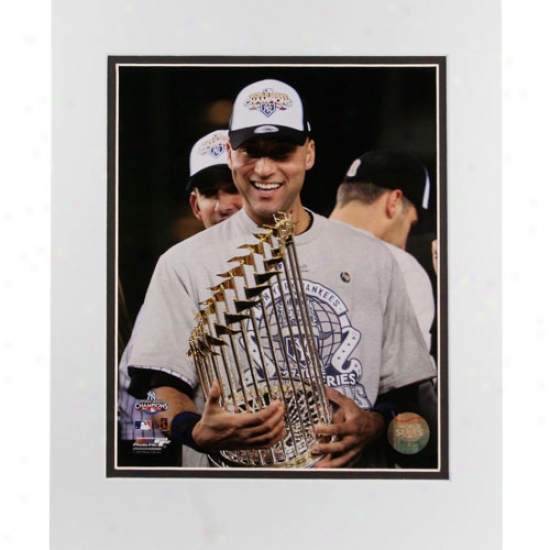 "new York Yankees 2009 World Series Champions Game 6 Derek Jeter W/ Trkphy 11"" X 14"" Matted Photo"