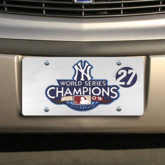 New York Yankees 2009 World Succession Chsmpions Silver Mirrored License Plate