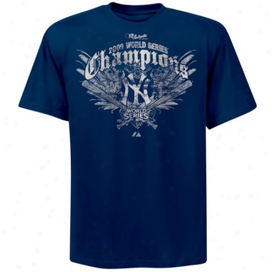 New York Yankees Apparel: Majestic Unaccustomed York Yankees Navy Blue 2009 World Serie sChampions Parade T-shirt