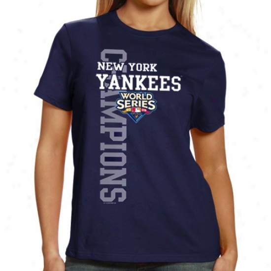 New York Yankees Apparel: New York Yankees Ladies Navy Blue 2009 World Series Champions Vertical T-shirt