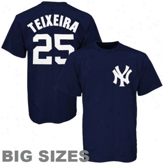 Neq York Yankees Attire: Majestic New York Yankdes #25 Eminence Teixeira Ships of war Blue Players Big Sizes T-shirt