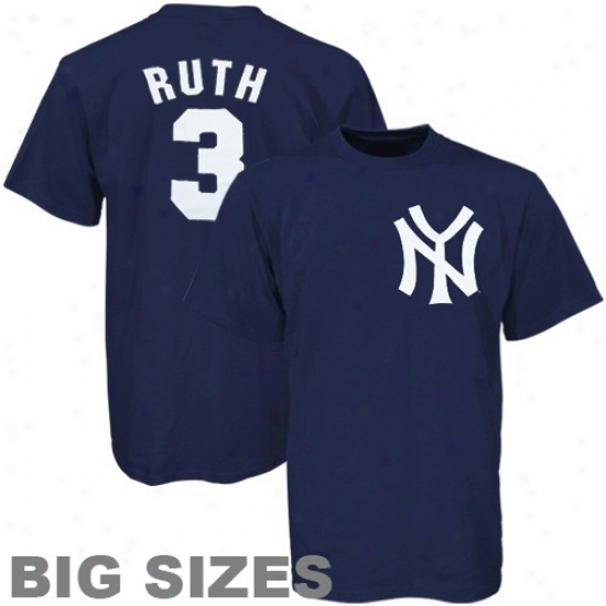 Repaired York Yankees Dress: Majestic eNw York Yankees #3 Babe Ruth Navy Blue Cooperstown Player Big Size sT-shirt