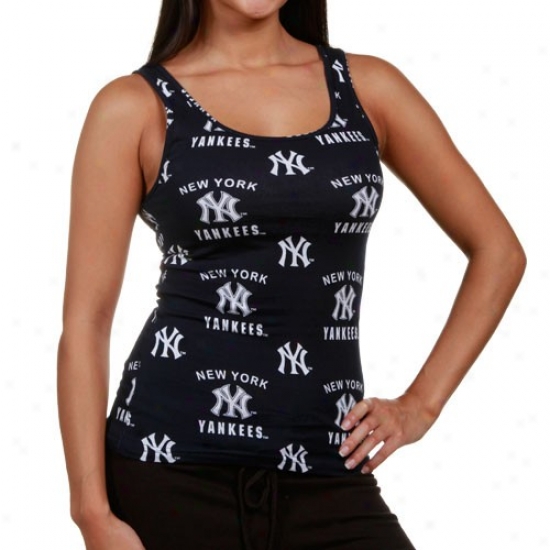 New York Yankees Attire: New York Yankees Ladies Navy Blue Lounge Tank Top