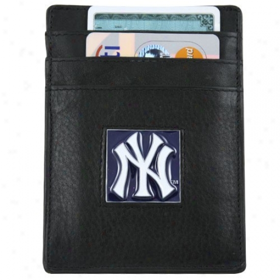 New York Yankees Black Leather Executive Card Holder & Coin  Clip