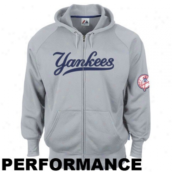 New York Yankees Hoodie : Majestic New York Yankees Ash Gaining Ground Performance Full Zip Hoodie