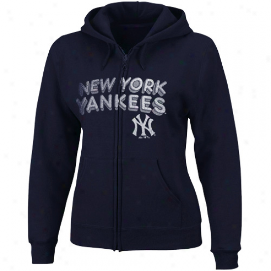 New York Yaankees Hoody : Majestic Novel York Yankees Ladies Navy Blue Instant Replay Full Zip Hoody