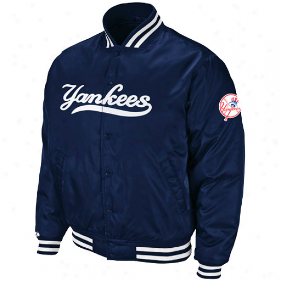 New York Yankees Jacket : Majestic Nes York Yankees Ships Blue Satin Jacket