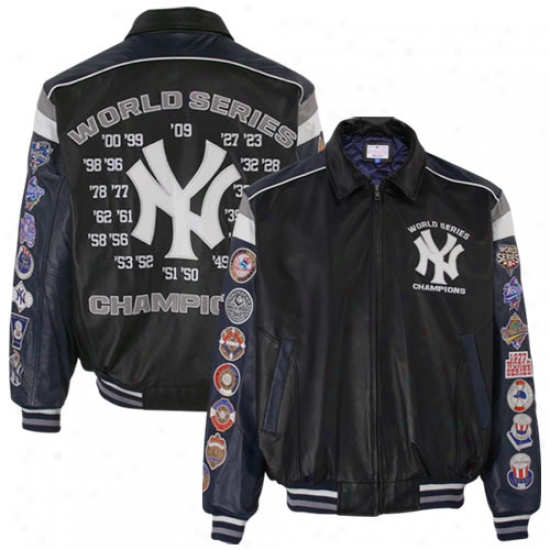 New York Yankees Jacket : New York Yankees Black-navy Pedantic  2009 World Series Champions Leather Jacket
