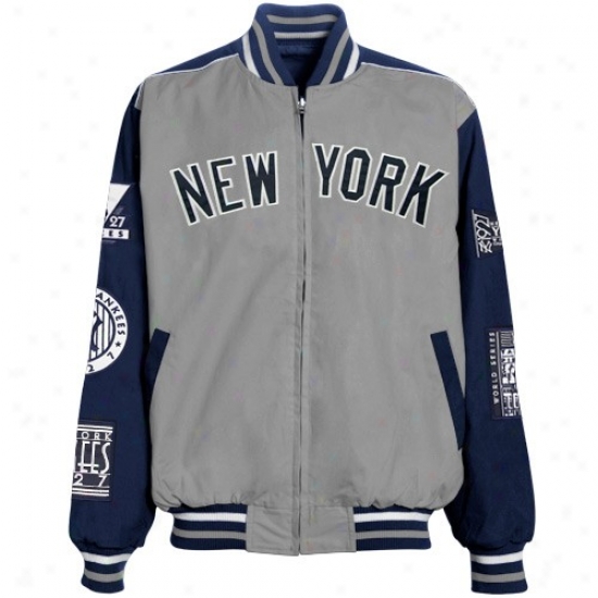 New York Yankees Jacket : New York Yankees Gray-navy Blue Reversible Team Varsity Full Zip Jacket
